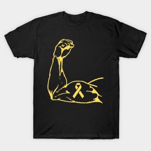 Flexed arm with Yellow Awareness Ribbon T-Shirt